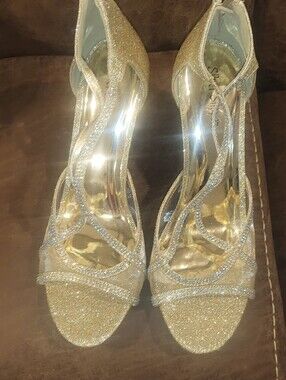 Women’s Gold Glitter Strappy High Heels